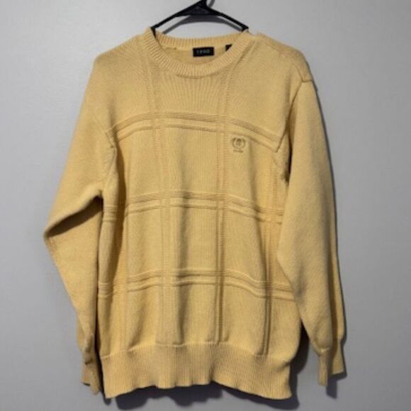 USED Men's IZOD Long Sleeve Crew Neck Sweater Square Pattern Color Yellow SZ L - Picture 1 of 1